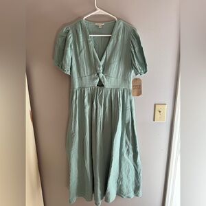 Frye & Co Womens Mint Green Gauze Short Sleeve Cutout MIDI Dress SZ S New Spring